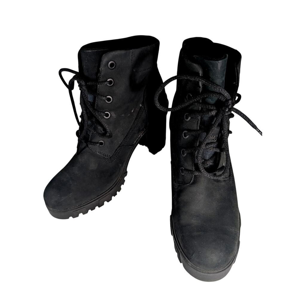 NWOT-1 SHOW! TIMBERLAND! BLACK GENUINE LEATHER NUBUCK FINISH HEEL BOOTS! 9.5M - Picture 5 of 11
